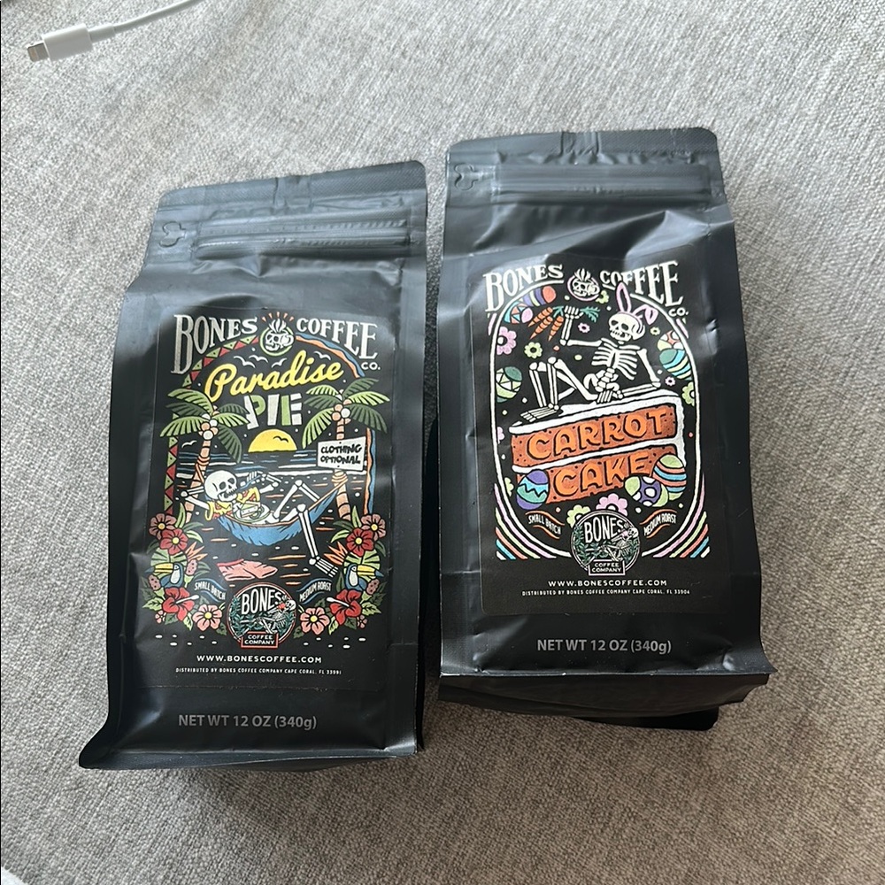 Bones Coffee Co. Paradise and Carrot Cake Coffee Bags